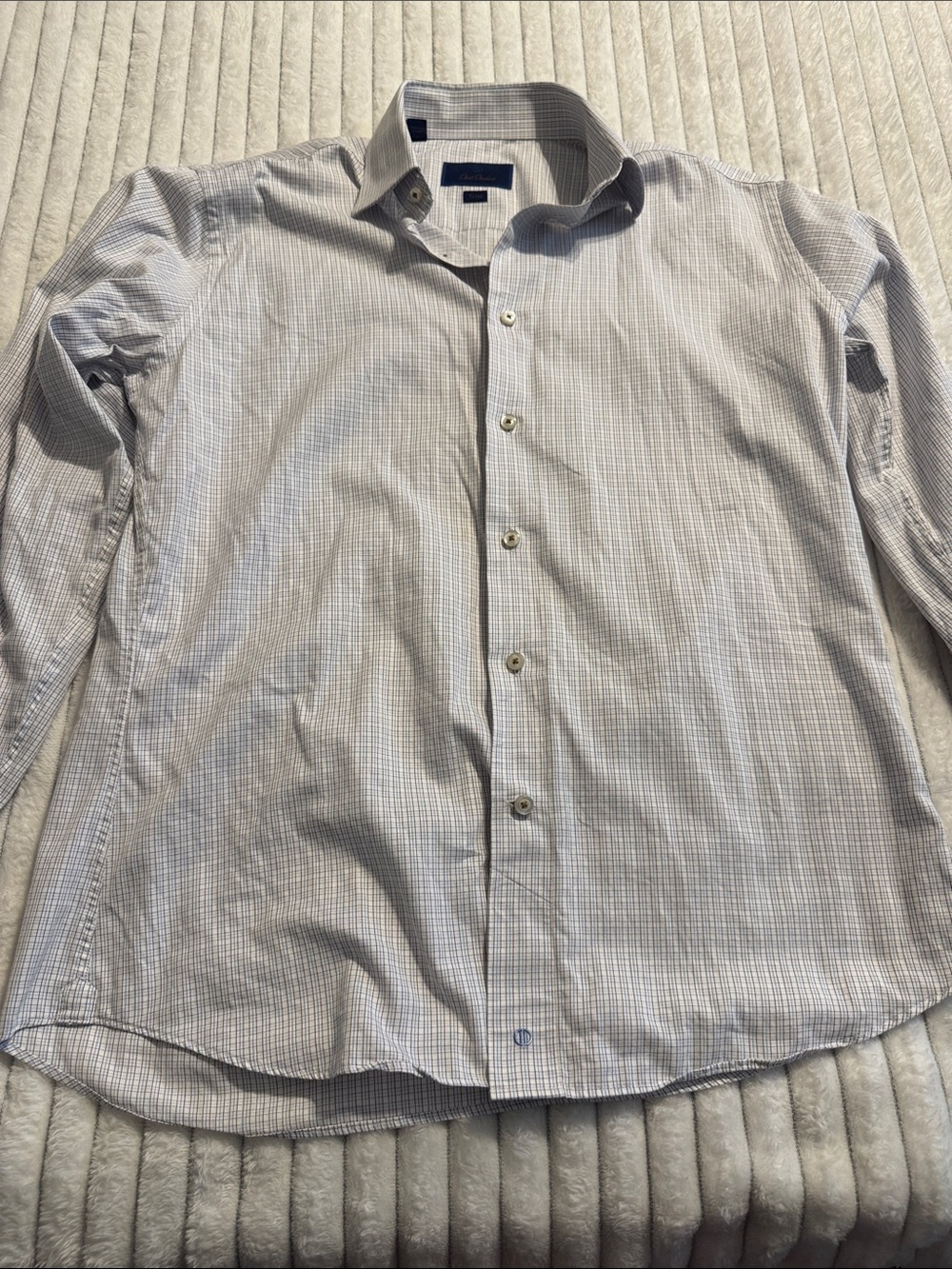 David Donahue Light Blue Micro-Check Dress Shirt 100% Cotton